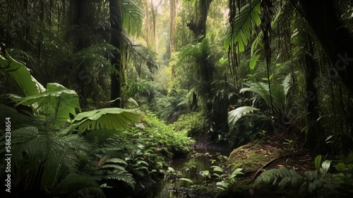 Rainforest revival with flourishing flora and fauna - Generative AI