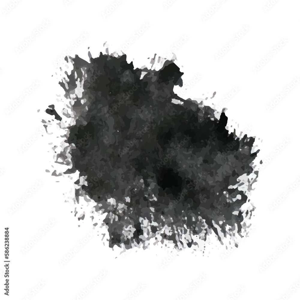 Black watercolor splash. Abstract watercolor splatter design. Watercolor creative shapes design 