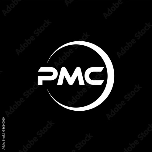 PMC letter logo design with black background in illustrator, cube logo, vector logo, modern alphabet font overlap style. calligraphy designs for logo, Poster, Invitation, etc. photo