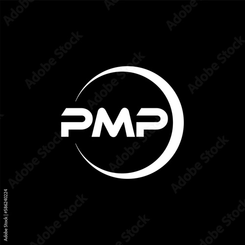 PMP letter logo design with black background in illustrator, cube logo, vector logo, modern alphabet font overlap style. calligraphy designs for logo, Poster, Invitation, etc. photo