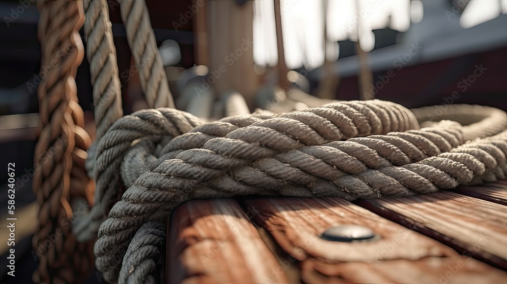 ropes of an old sailing ship Gorch Fock. Generative Ai.