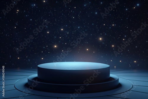 platform and Natural podium background on the night with starry night sky for product display, Blank showcase, mock up template or cosmetic presentation. Generative Ai.