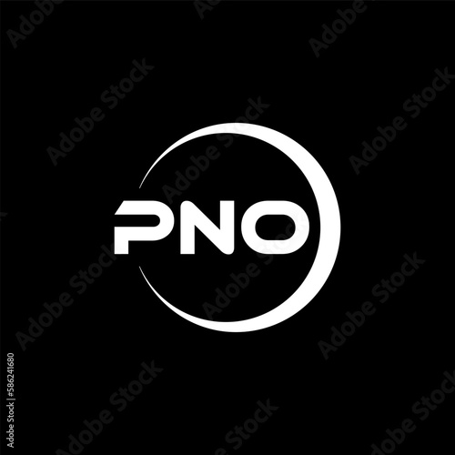 PNO letter logo design with black background in illustrator, cube logo, vector logo, modern alphabet font overlap style. calligraphy designs for logo, Poster, Invitation, etc.