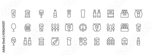 Simple Set of Beer Vector Line Icons. Contains such Icons as Barrel. Pixel Perfect.