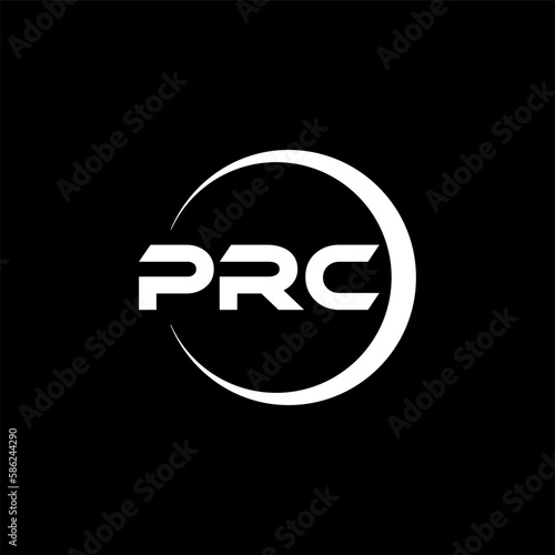 PRC letter logo design with black background in illustrator, cube logo, vector logo, modern alphabet font overlap style. calligraphy designs for logo, Poster, Invitation, etc.