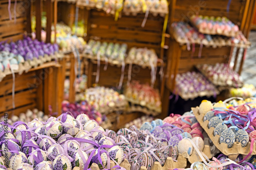 Colorful and painted Easter eggs in An Hof Easter market Vienna