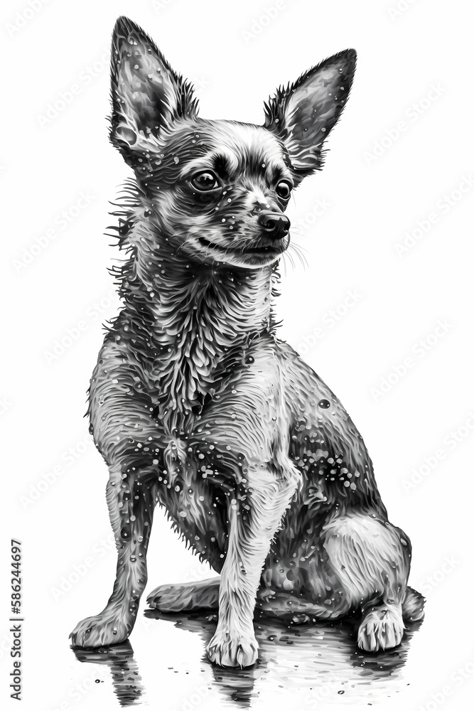 Chihuahua Dog Ink Drawing In Splash of Inked Black and White Animal Intricate Details Artwork generative ai Chihuahua Dog Ink Drawing In Splash of Inked Black and White Animal Intricate Details Artwork generative ai