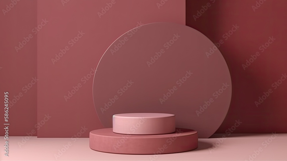 Empty podium mock up display, blank cosmetic ads stand product placement fashion ads on minimal dark pink color background, pedestal mockup scene platform ai generative promotion concept. Empty podium mock up display, blank cosmetic ads stand product placement fashion ads on minimal dark pink color background, pedestal mockup scene platform ai generative promotion concept.