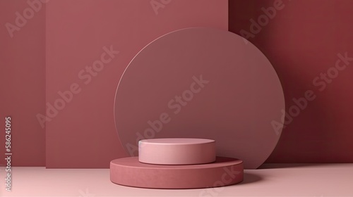 Empty podium mock up display  blank cosmetic ads stand product placement fashion ads on minimal dark pink color background  pedestal mockup scene platform ai generative promotion concept.