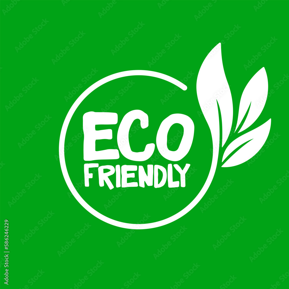 Eco friendly. Healthy natural product label logo design. Circle badge with plant leave decorating. Vector stamp. Eco friendly. Healthy natural product label logo design. Circle badge with plant leave decorating. Vector stamp.