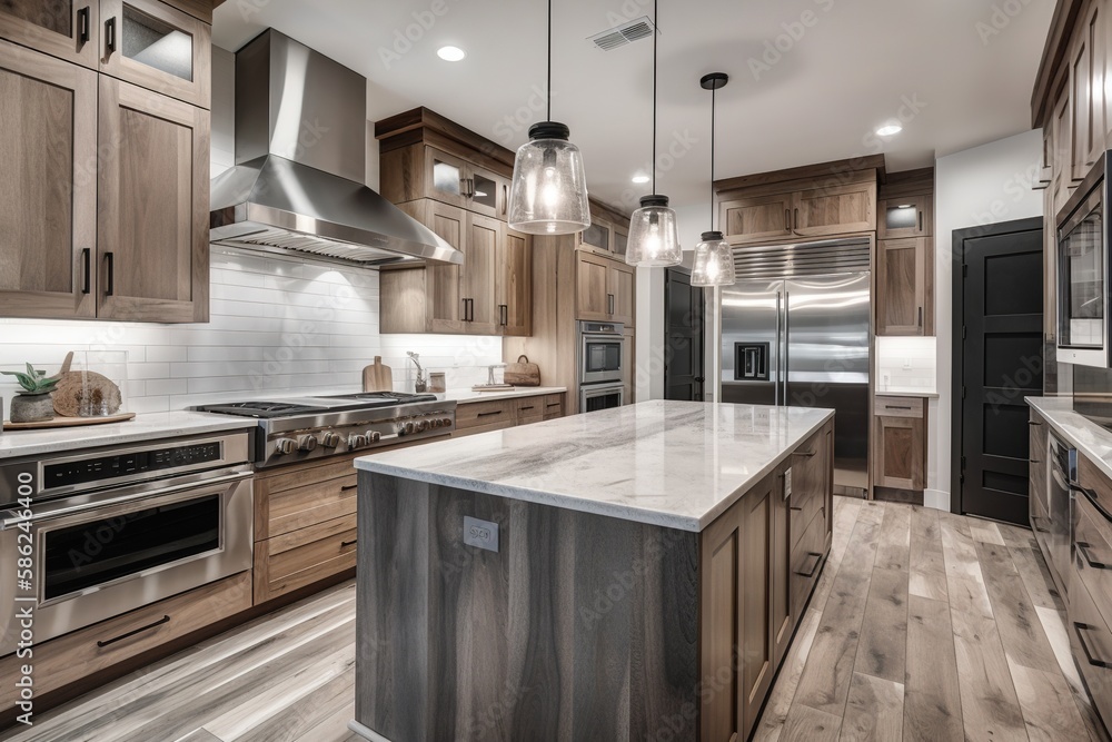 Fototapeta premium Beautiful kitchen interior with new stylish furniture