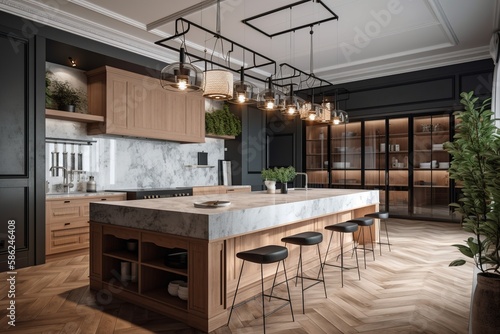 Beautiful kitchen in luxury home_Generative_AI