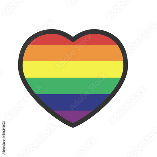 Rainbow flag in heart shape. Pride LGBTQ love. Lesbian, gay, bisexual, transgender, queer symbol. Flat icon isolated on white background