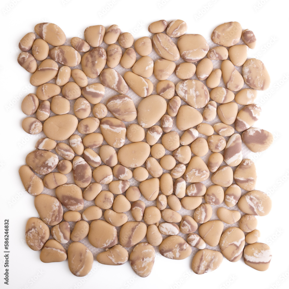 Ceramic mosaic of river pebbles cream and brown for walls, Mosaic of river stone. Interior design. Ceramic mosaic of river pebbles cream and brown for walls, Mosaic of river stone. Interior design.