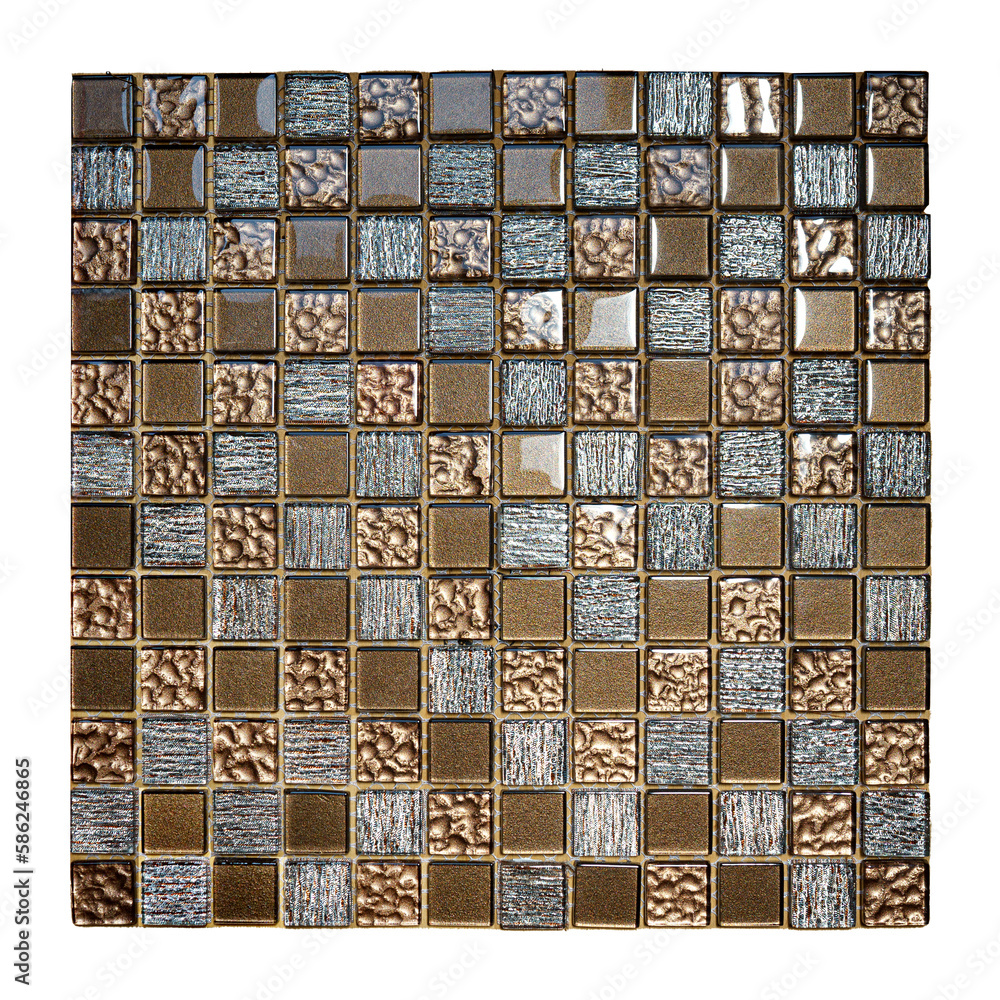 Obraz premium Ceramic and mosaic, for the bathroom, brown with glass inserts. Mosaic of white glass and multicolored ceramics. Interior design.