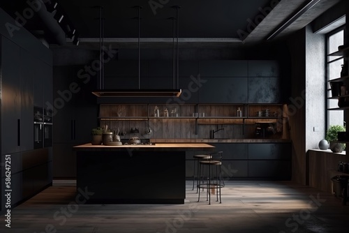 Wallpaper Mural Corner view on dark kitchen room interior with grey wall Generative AI Torontodigital.ca