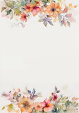 watercolor flower top and bottom frame with white copy space, made with generative ai