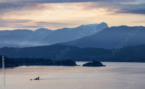 Howe Sound during sunset. Canadian Nature Landscape Background. West Vancouver, British Columbia, Canada. © edb3_16