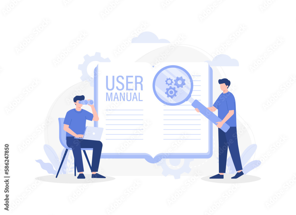 People reading guidebook, writing guidance, instruction manual. Modern vector flat illustration People reading guidebook, writing guidance, instruction manual. Modern vector flat illustration