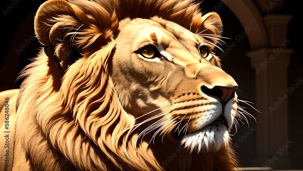 Naklejka premium Digital lion drawing, generative AI