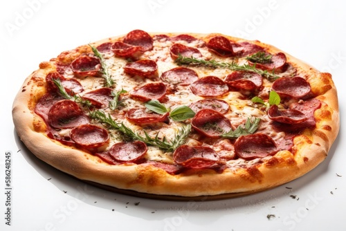 Salami Pizza on White Background