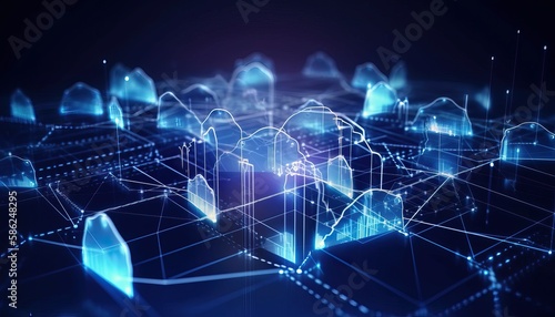 Smart data exchange technology  Data transfer  Cloud network connects to internet server of business. Online data storag and cyber security