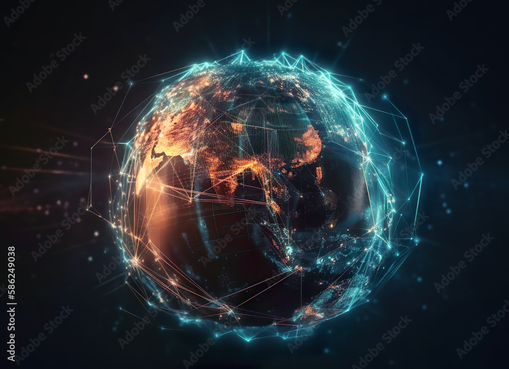 With a global internet network with communication technology connected. Telecommunications and data transmission connection systems. IT, Finance, Business, Blockchain, Security Network. AI g
