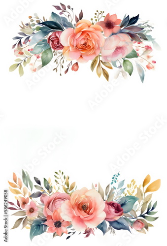 watercolor flower frame with white copy space, made with generative ai © Ricky