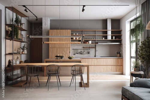 Stylish interior of modern kitchen,Generative_AI