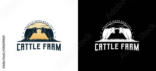 Cattle farm logo design, creative vintage animal farm logo