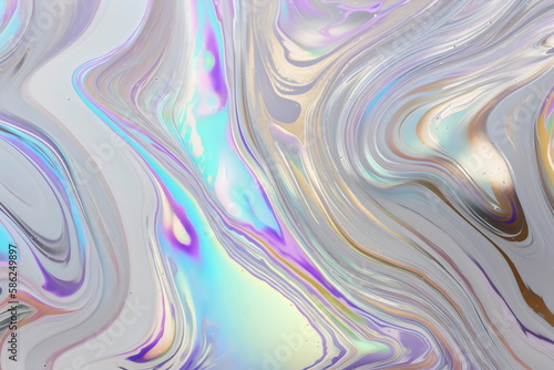 holographic iridescent silver liquid paint swirl background made with generative ai