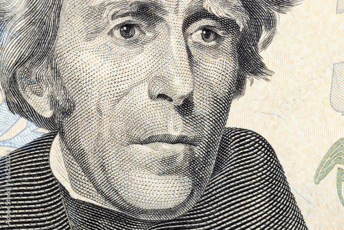 portrait of the president on American twenty dollar bills photo