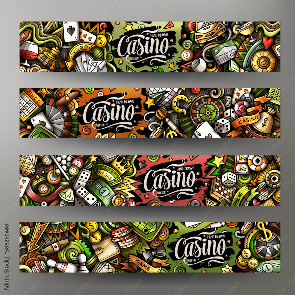 Cartoon cute colorful vector doodles Casino banners
