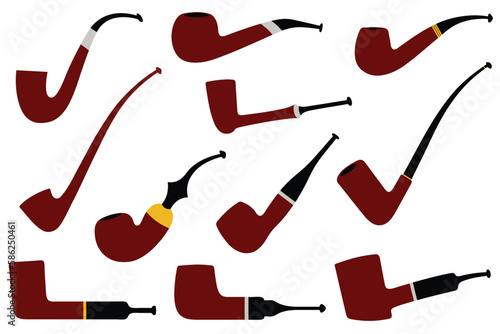 Collection of different smoking pipes isolated on white