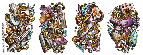 Hair Salon cartoon vector doodle designs set.