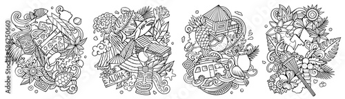 Hawaii cartoon vector doodle designs set.