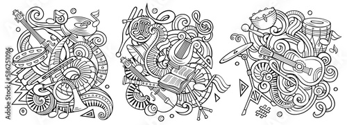 classical music cartoon vector doodle designs set