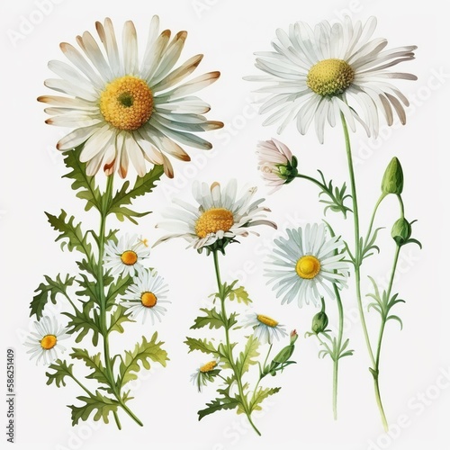 Fresh and Vibrant  Gorgeous Daisy Watercolor for Your Stock Library. AI Generated