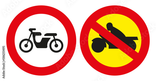 Driving on road signs on a motorcycle is prohibited. Vector graphics.