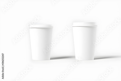 Two White Paper Cups Isolated On White Background