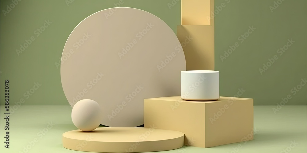 Empty podium, mock up placement display, blank beauty stand for cosmetic product fashion ads on minimal green background. Luxury pedestal stage mockup scene platform ai generative concept. Empty podium, mock up placement display, blank beauty stand for cosmetic product fashion ads on minimal green background. Luxury pedestal stage mockup scene platform ai generative concept.