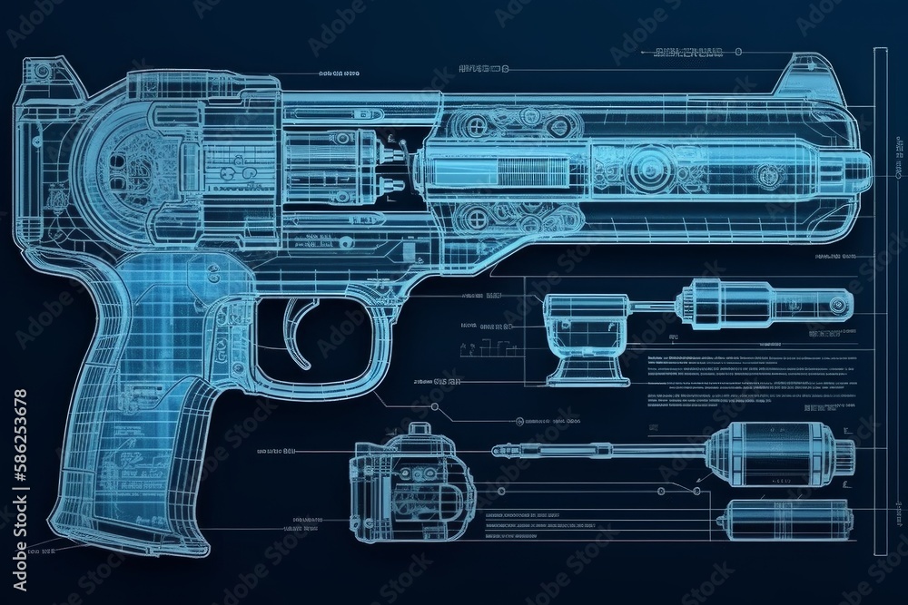 Revolver Blueprint. Generative AI Stock Illustration | Adobe Stock