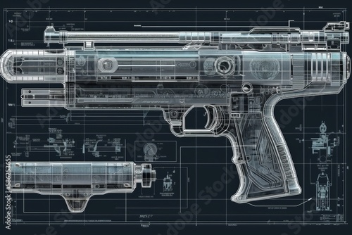 Futuristic Pistol Bleprint. Generative AI photo