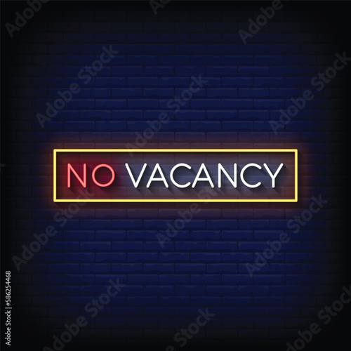 Neon Sign no vacancy with brick wall background vector