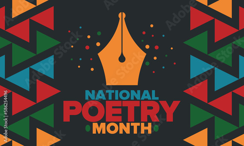 National Poetry Month in April. Poetry Festival in the United States and Canada. Literary events and celebration. Poster, card, banner and background. Vector illustration