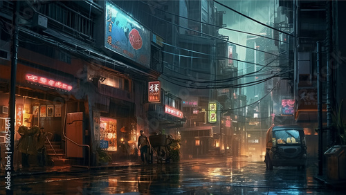view of the cyberpunk city