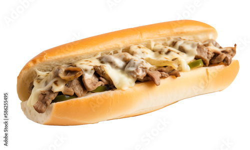 philly cheesesteak sandwich isolated on transparent background photo