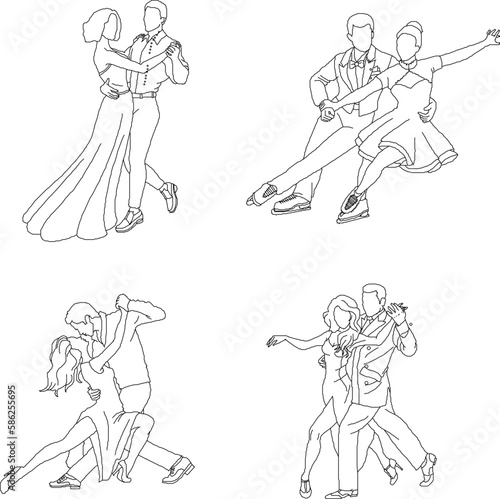 Sketch vector illustration of ice skating couple dancers