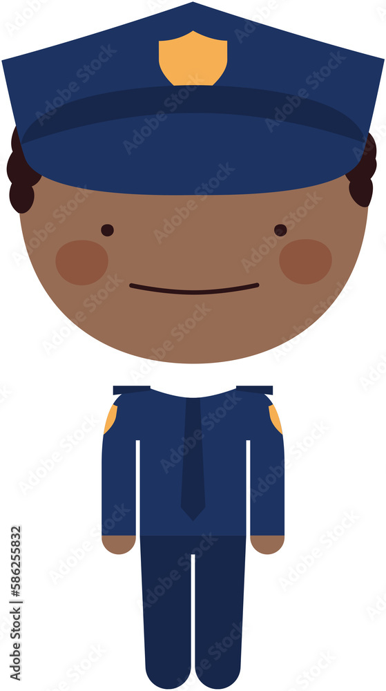 Hombre negro oficial de policía con uniforme azul, corbata y sombrero Hombre negro oficial de policía con uniforme azul, corbata y sombrero