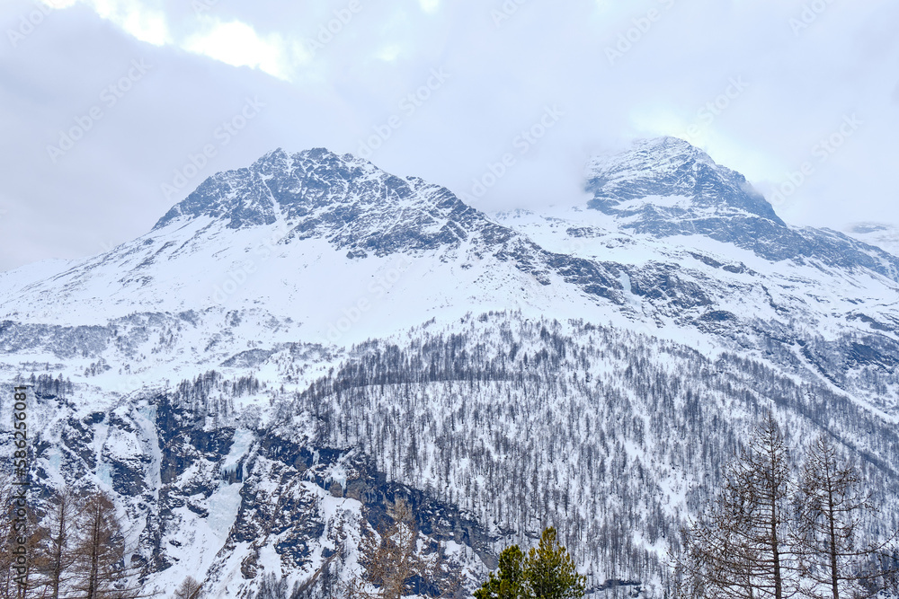 Obraz premium The famous Swiss mountain train of Bernina Express crossed italian and swiss Alps